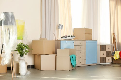 Professional packers carefully organizing household items