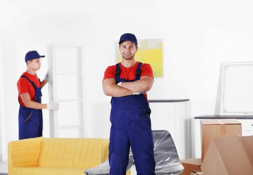 Professional movers assisting with a household move.